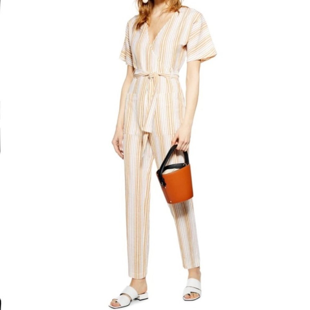 Topshop women 12 stripe wrap jumpsuit short sleeve gorpcore Minimalist Collegiat